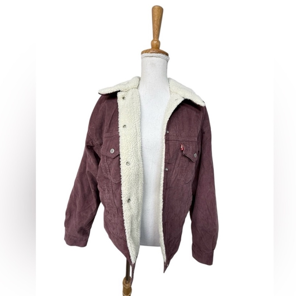 LEVIS 90s TRUCKER JACKET WOMENS SIZE XS FADED RED CORDUROY SHERPA - Picture 3 of 12
